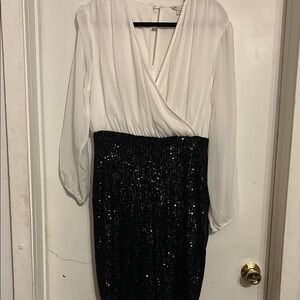 Cato Large Elegant White and Black Sequin Dress with sheer sleeves. So pretty.